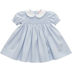 Petit Ami Smocked Dress Baby Girls 3M Blue Hand Embroidered Peter Pan Collar